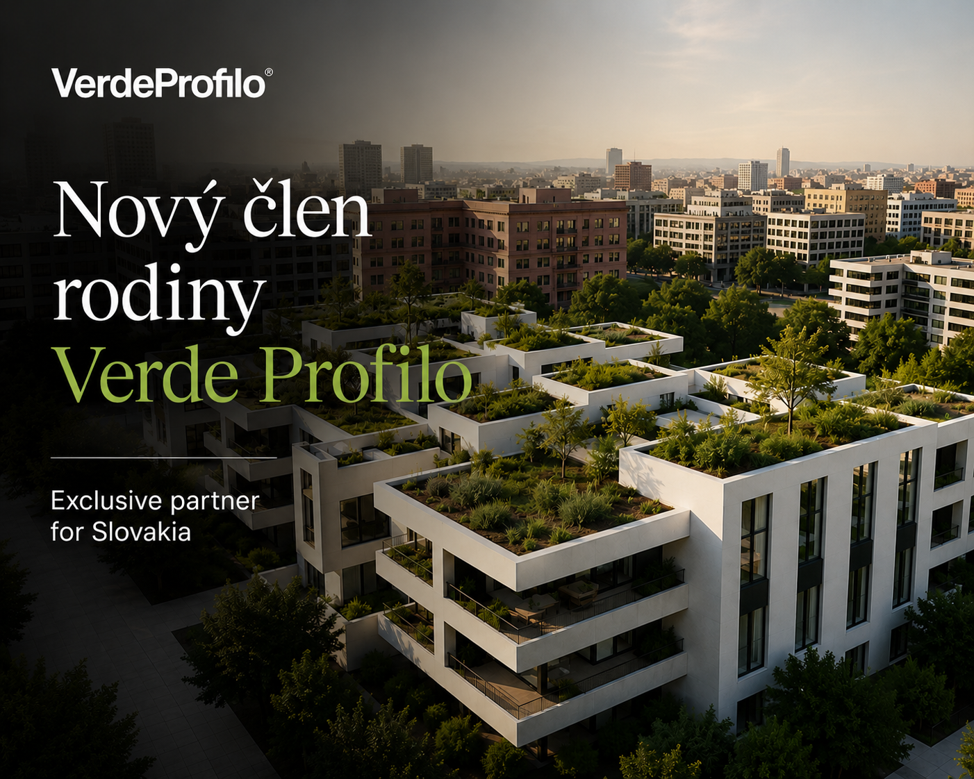 Moderný obytný komplex so zelenými strechami a integrovanou mestskou zeleňou predstavujúci udržateľnú a biofilickú architektúru budúcnosti 