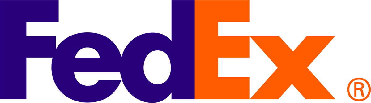 A purple and orange fedex logo on a white background