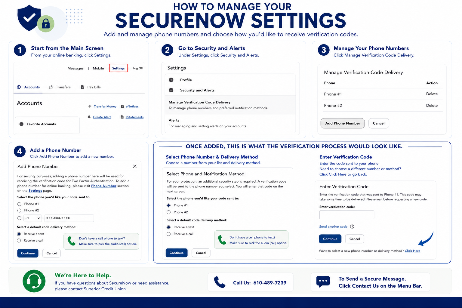 How to manage SecureNow settings and phone numbers