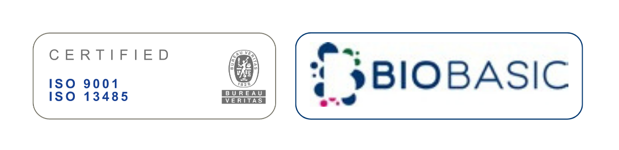 Logo BioBasic con icone di certificazione ISO 9001 e ISO 13485.