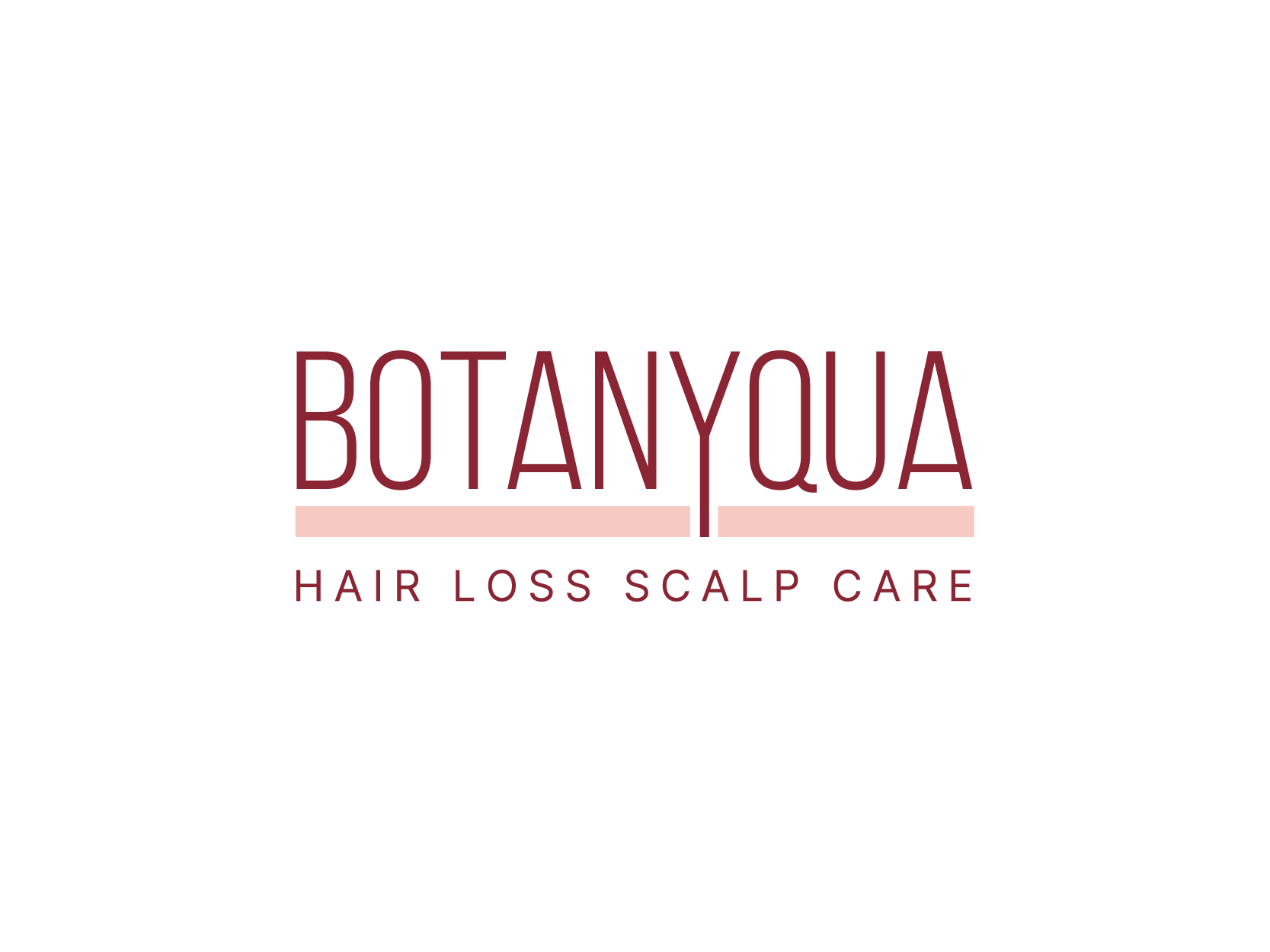 Il logo di BOTANYQUA, con testo rosso, una linea orizzontale rosa e lo slogan 