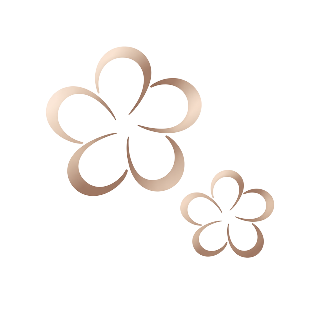Due contorni di fiori color oro, uno grande e uno piccolo, su uno sfondo bianco.