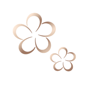 Due contorni di fiori color oro, uno grande e uno piccolo, su uno sfondo bianco.