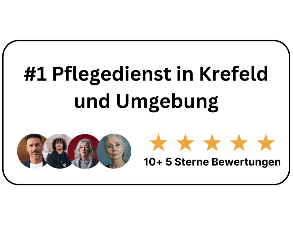 Marketing-Siegel für den führenden häuslichen Pflegedienst in Krefeld mit fünf Sternen und über 10 Bewertungen.