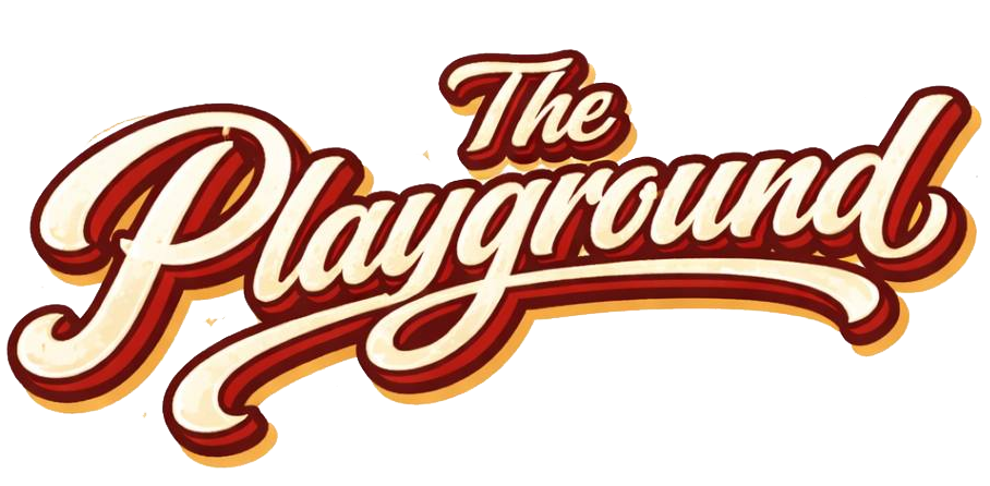 Logo reading “The Playground” in brown and cream retro script with a swooping underline