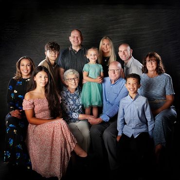 Multi-generational family portrait at Oakley Studios — family photography on the Luton and Dunstable border