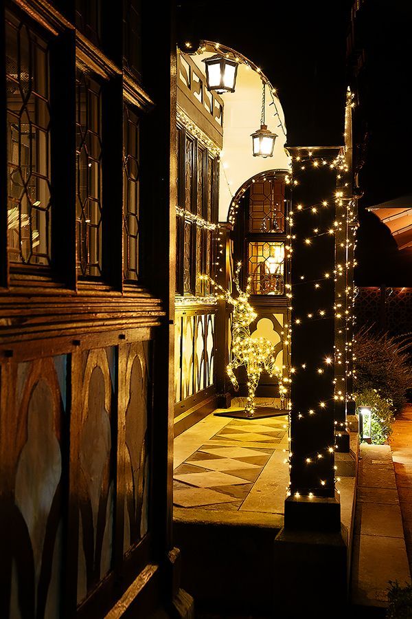 Paris House restaurant at Christmas with illuminated stag in LED lights — seasonal food photography by Oakley Studios, Woburn