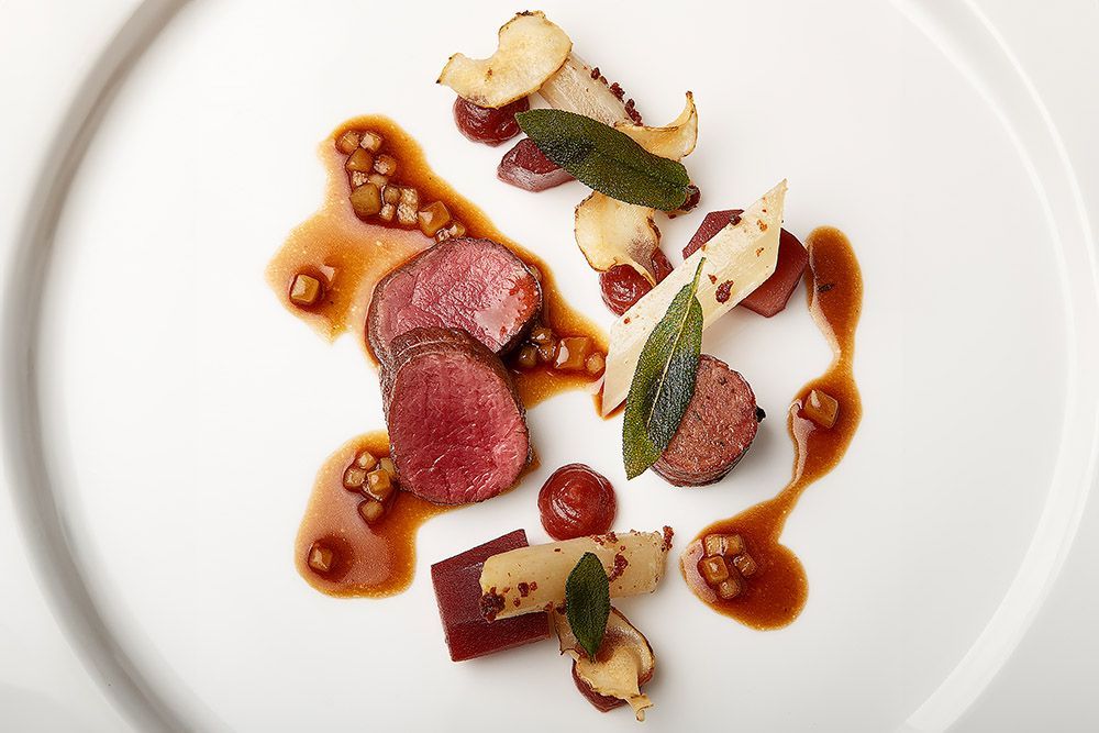 Paris House marinated lamb rump — Michelin Guide fine dining food photography by Oakley Studios, Woburn, Bedfordshire