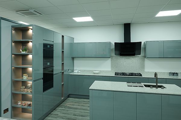 Joe Graham and Sons kitchen showroom — Laura Ashley kitchen range, commercial photography by Oakley Studios, Luton