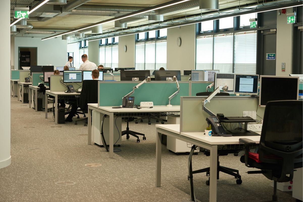 Foxley Kingham Accountants modern office work stations area — interior business photography by Oakley Studios, Luton