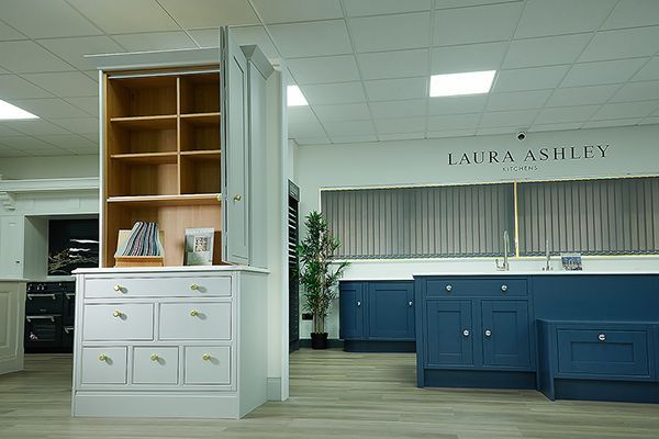 Joe Graham and Sons luxury kitchen showroom — Laura Ashley kitchen range, commercial photography by Oakley Studios, Luton