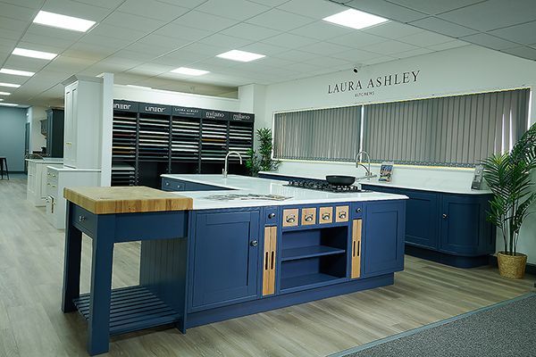 Joe Graham and Sons luxury kitchen showroom — Laura Ashley kitchen range, commercial photography by Oakley Studios, Luton