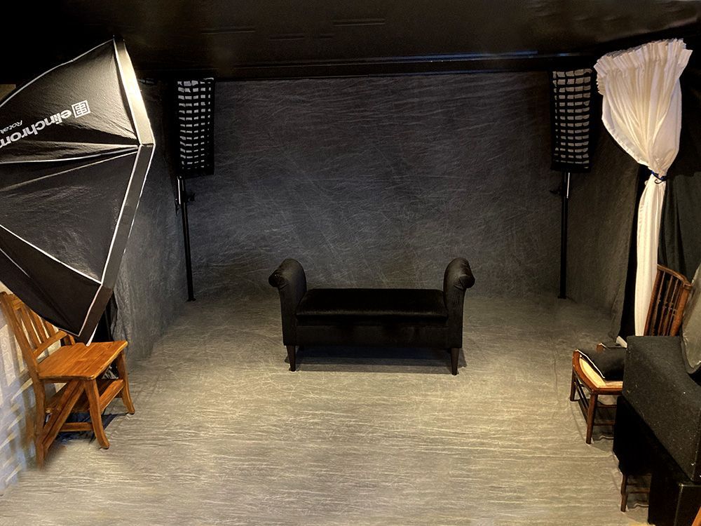 Inside Oakley Studios — professionally lit indoor portrait studio on the Luton and Dunstable border