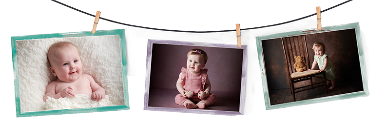 Watch Me Grow baby portrait programme at Oakley Studios — three photoshoots capturing baby's first year, near Luton and Dunstable border
