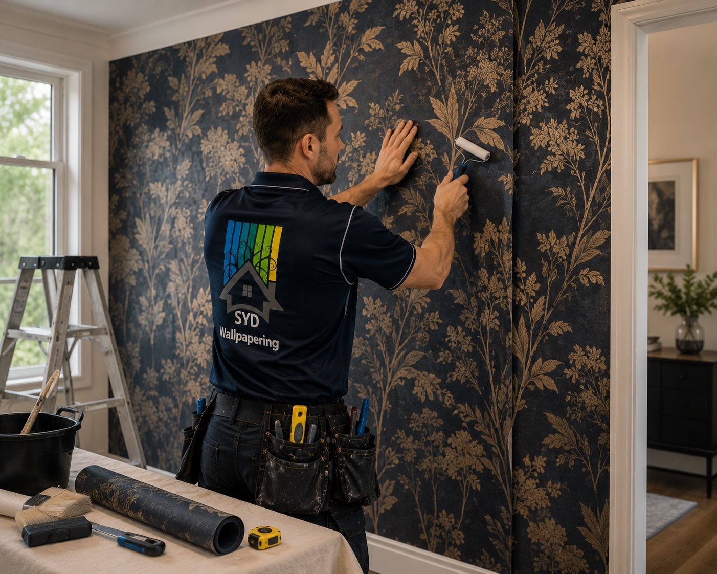 wallpaper installed in modern bedroom