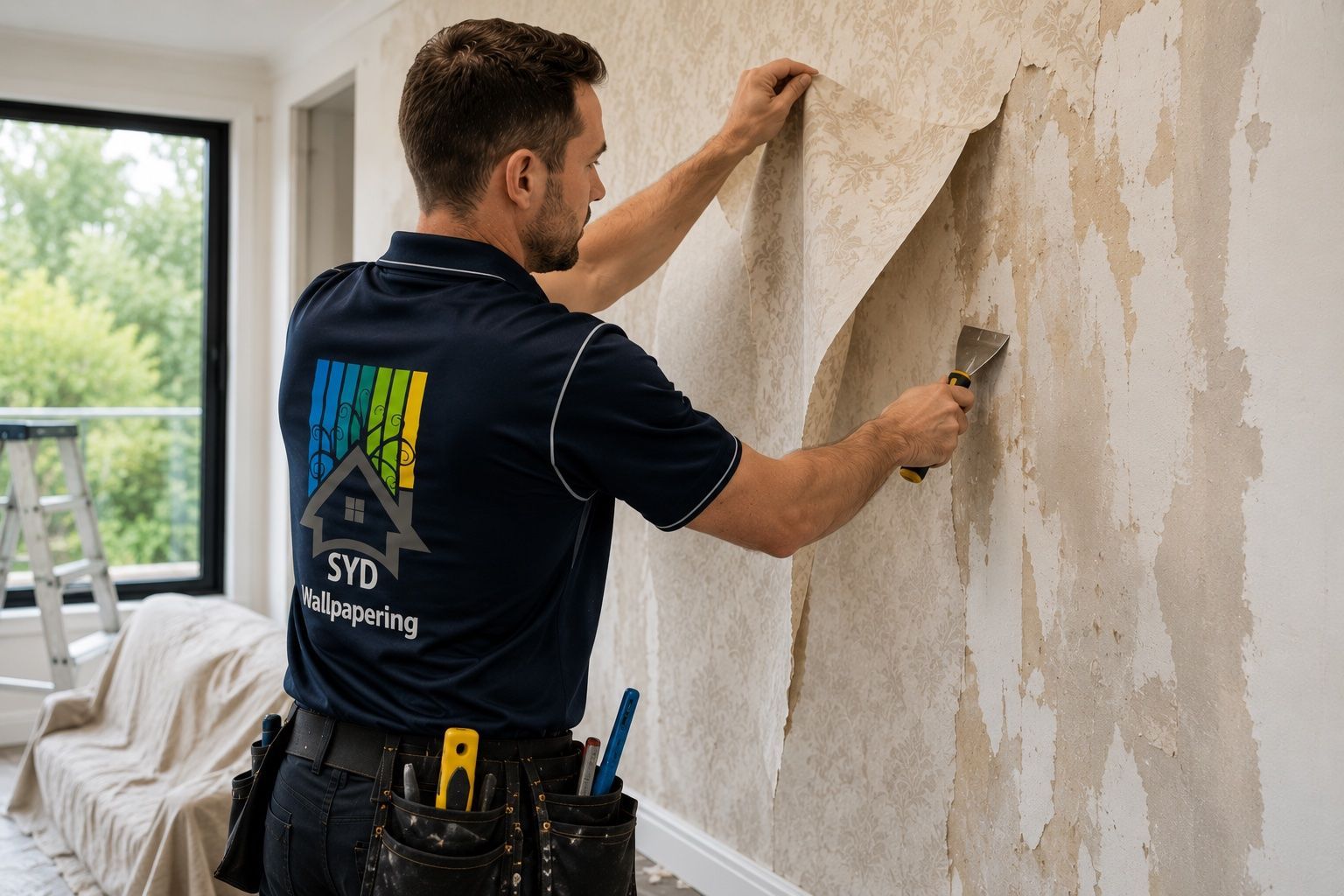 wallpaper being removed from the wall