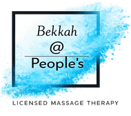 Bekkah @ People's licensed massage therapy logo with blue watercolor splash