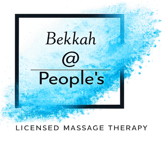Bekkah @ People's licensed massage therapy logo with blue watercolor splash