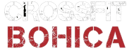 Stylized BOHICA text logo: white “CROSSFIT” above distressed red “BOHICA” on a white background