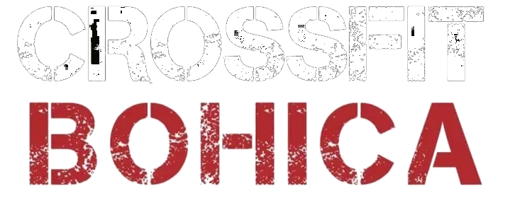 Stylized BOHICA text logo: white “CROSSFIT” above distressed red “BOHICA” on a white background