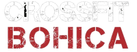 Stylized BOHICA text logo: white “CROSSFIT” above distressed red “BOHICA” on a white background