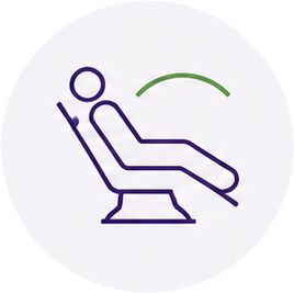 Purple reclining chair icon with a green curved arc above it