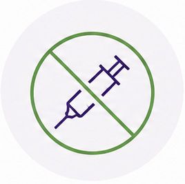 Green prohibition symbol over purple syringe icon