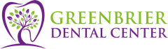 Green and purple Greenbrier Dental Center logo with a stylized heart-shaped tree and roots