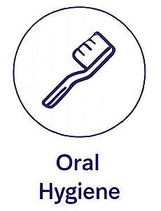 Toothbrush icon with the words “Oral Hygiene” inside a circle