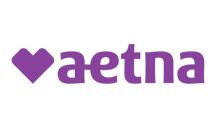 The aetna logo is purple with a heart in the middle.