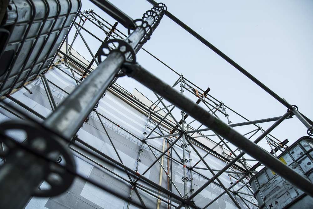 Looking Up At A Scaffolding Structure On A Building Under Construction — Triple S Scaffolding In Taree, NSW