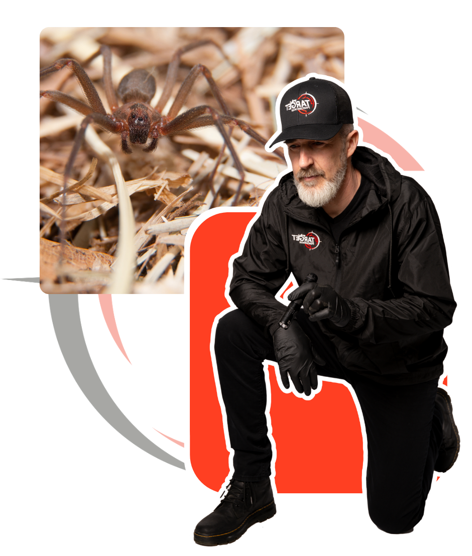 A man wearing a gas mask is spraying a bed bug