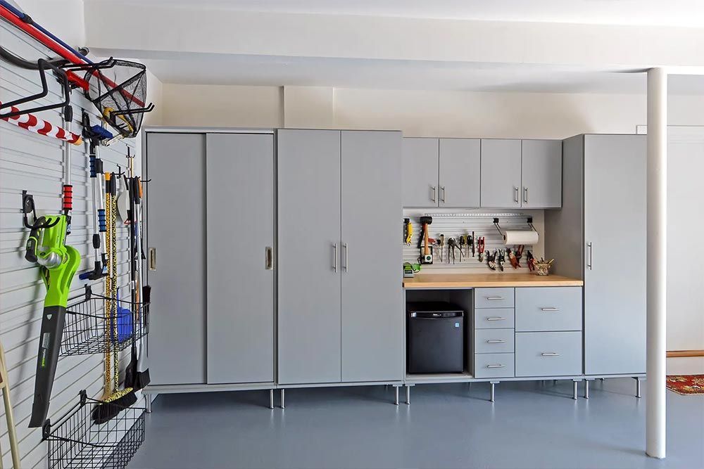 custom garage storage and work bench