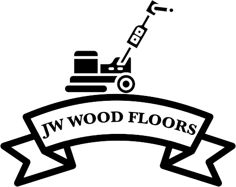 JW Wood Floors logo with a black floor sander above a ribbon banner.