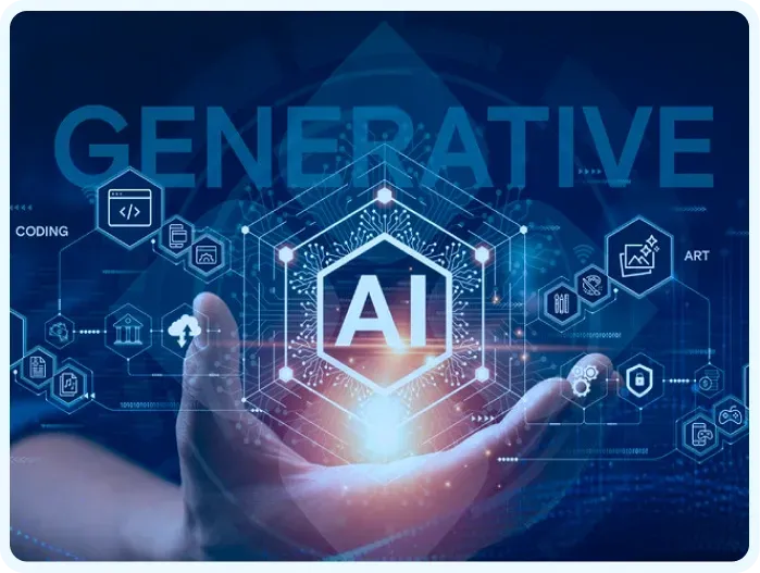 Hand holding illuminated AI hexagon with