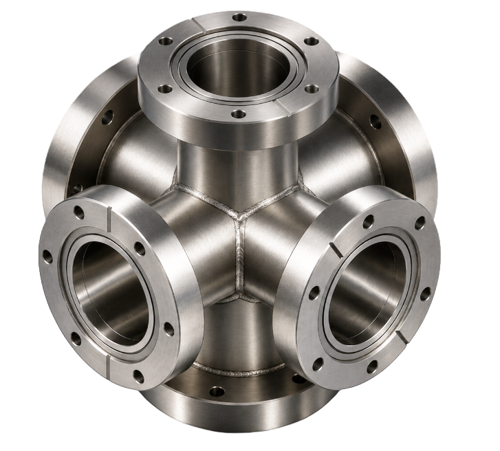 Custom 6 way cross for quantum vacuum processes