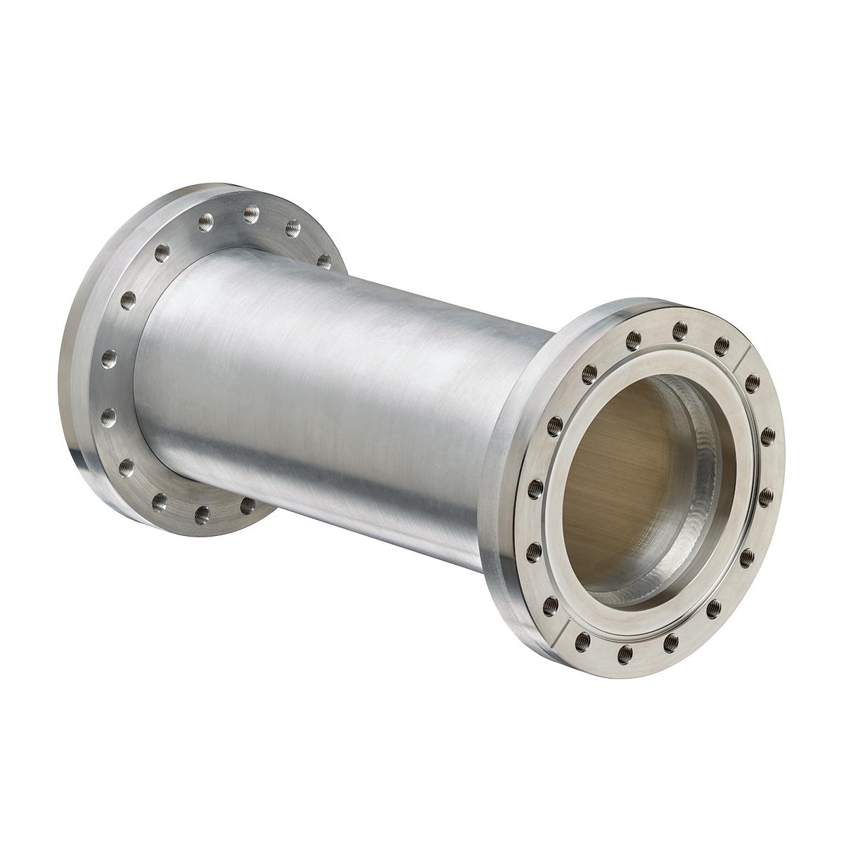 Aluminum UHV full nipple (an aluminum tube with a flange welded onto each end).