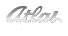 A silver atlas logo on a white background
