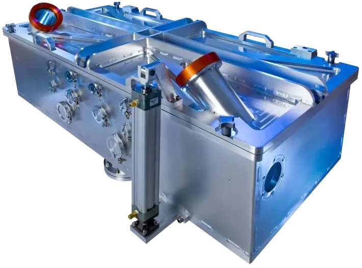 Rectangular aluminum chamber for NASA simulation of ballistic entry in planetary atmospheric conditions.