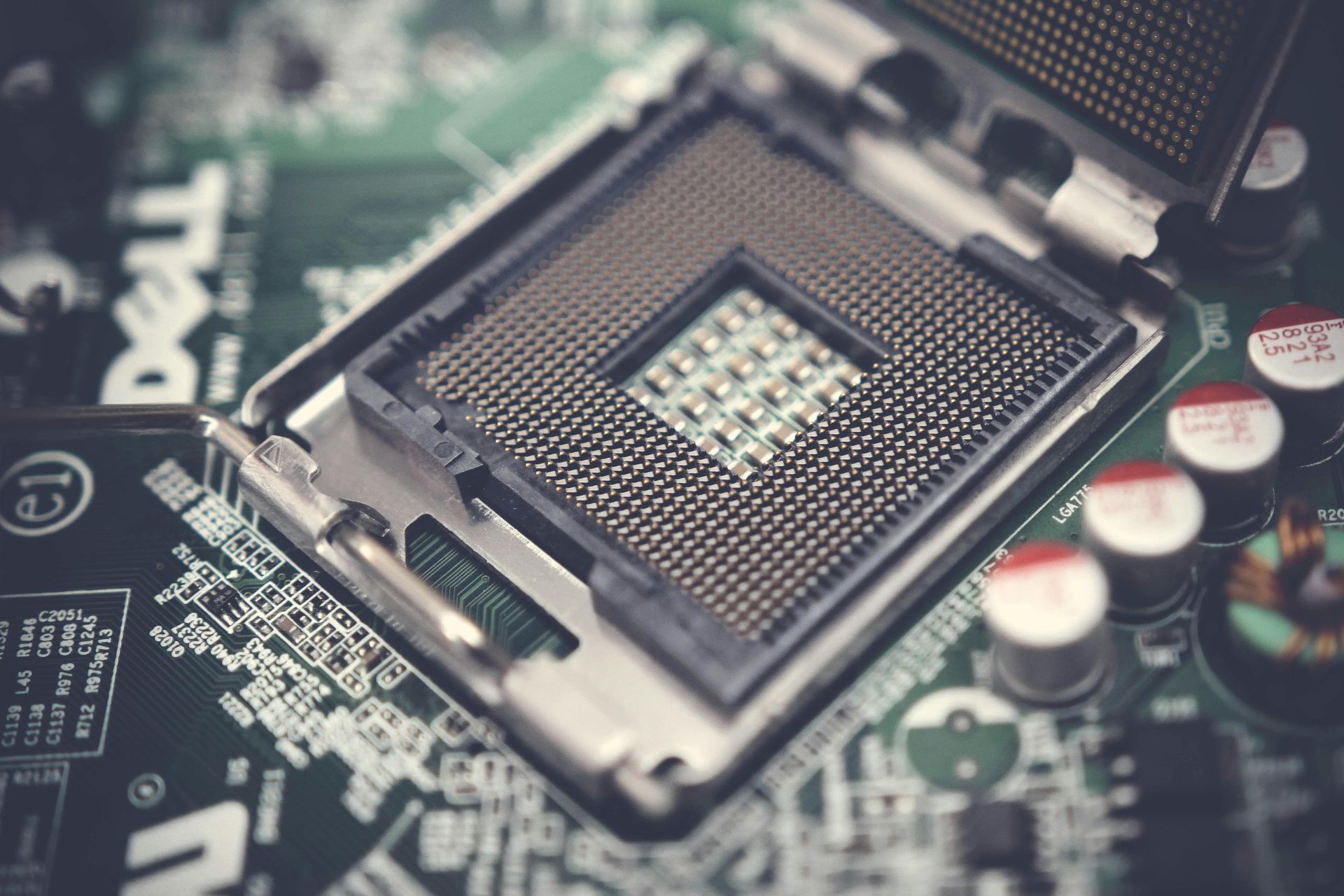 A close up of a chiplet on a motherboard.