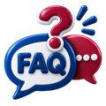 Blue and red chat bubbles with “FAQ” and a question mark icon