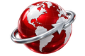 Red globe with silver orbital ring, resembling a world or internet icon