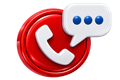 Red phone icon with white handset and blue chat bubble, suggesting calling or messaging