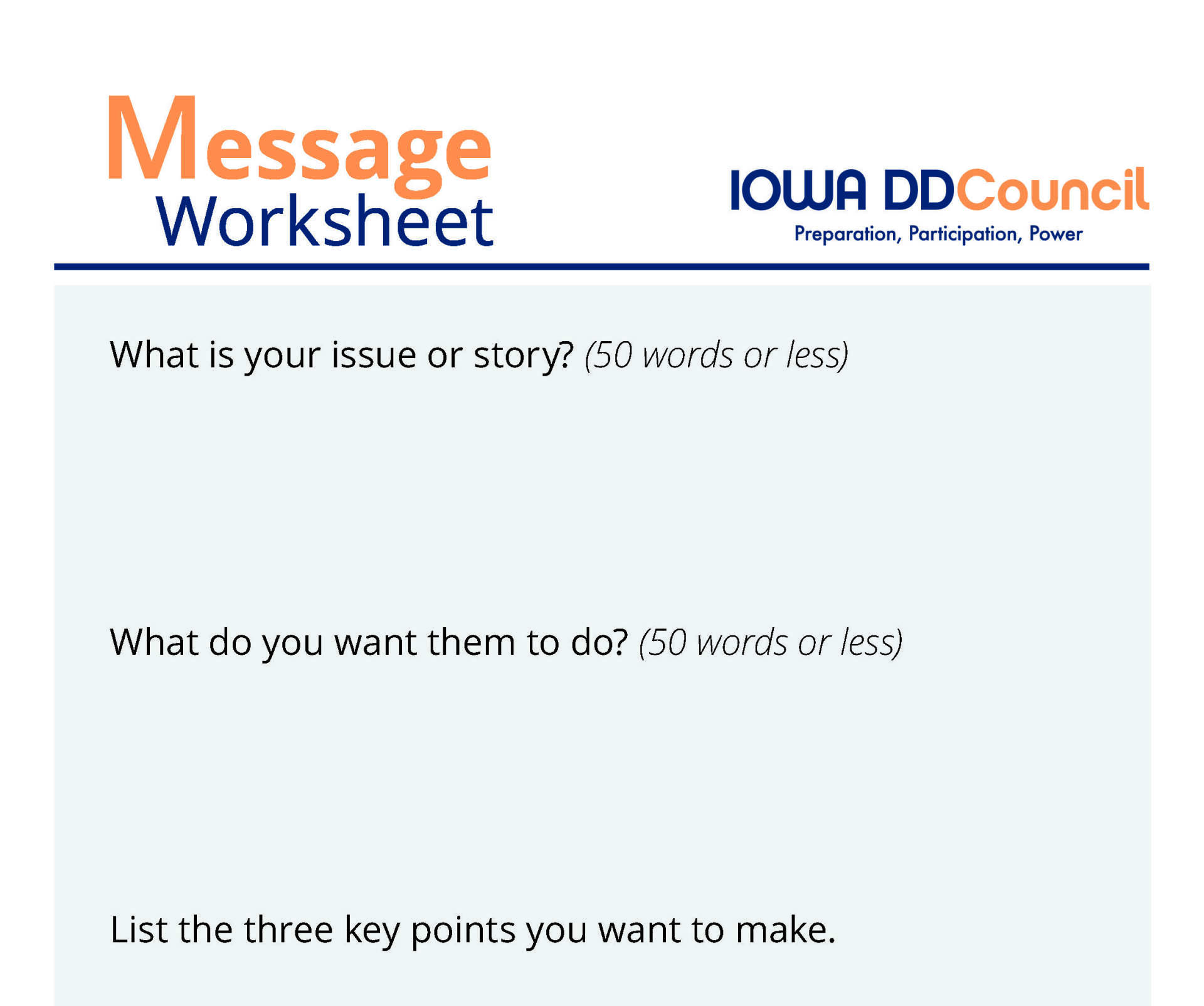 Message Worksheet