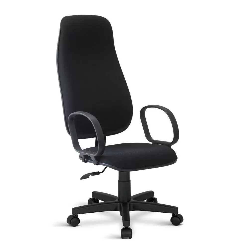 Cadeira-De-Escritório-Giratória-Presidente-Com-Encosto-Super-Alto-Com-Apoio-De-Cabeça-Revestimento-Na-Cor-Preta-Com-Apoio-De-Braço-Fixo-Modelo-Corsa-Emborrachado-Estrutura-Da-Cadeira-Preta-Com-Rodinhas-Anti-Risco