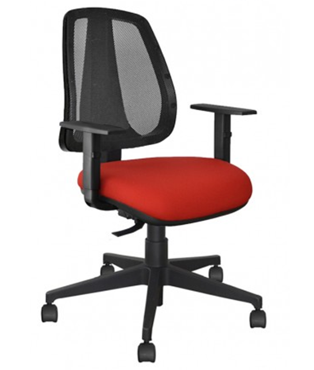 Cadeira-Giratória-Telada-Com-Mecanismo-Back-System-Para-Regulagem-Do-Encosto-E-Com-Apoio-Lombar-Assento-Em-Estofado-Com-Revestimento-Impermeável-Na-Cor-Vermelho-Apoio-De-Braço-Regulavel-Estrutura-Na-Cor-Preta-Suporta-Até-120-kg