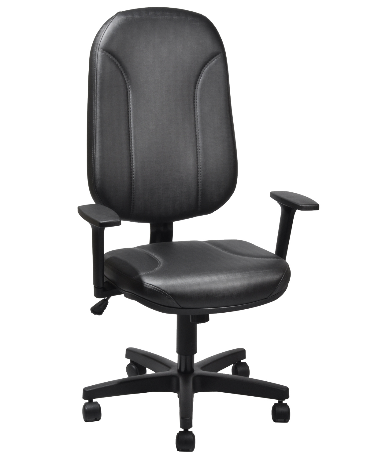 Cadeira-Giratória-Presidente-Para-Sala-De-Reunião-Encosto-Alto-Revestimento-Couro-Ecológico- Com-Costura-Em-Alto-Relevo-Modelo-U-Com-Apoio-De-Braço-Com-Regulagem-De-Altura-Estrutura-Da-Cadeira-Preta