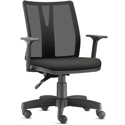 Cadeira-Diretor-Com-Encosto-Telado-Modelo-Addit-Com-Apoio-Lombar-Regulável-Com-Assento-Em-Estofado-Com-Revestimento-Impermeável-Na-Cor-Preta-Apoio-De-Braço-Regulável-Estrutura-Preta