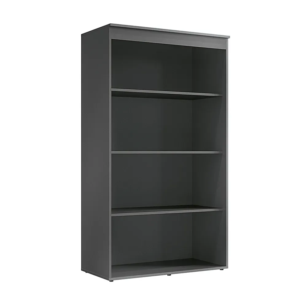 Armario estante alto para escritorio sem portas com 3 prateleiras e 4 vaos em mdf na cor preto.