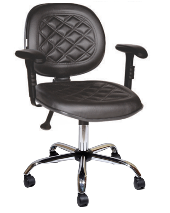 Cadeira-De-Escritório-Giratória-Modelo-Executiva-Com-Assento-E-Encosto-Médio-Com-Costura-Em-Alto-Relevo-Estilo-Diamante-Revestimento-Na-Cor-Preta-Com-Apoio-De-Braço-Com-Regulagem-De-Altura-Estrutura-Da-Cadeira-Cromada-Com-Rodinhas-Em-Polipropileno